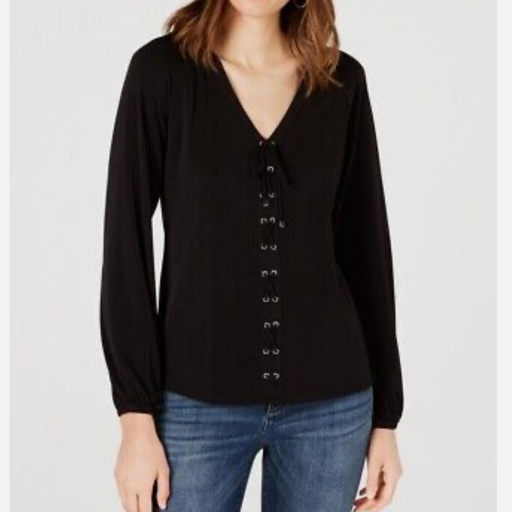 Black lace up blouse